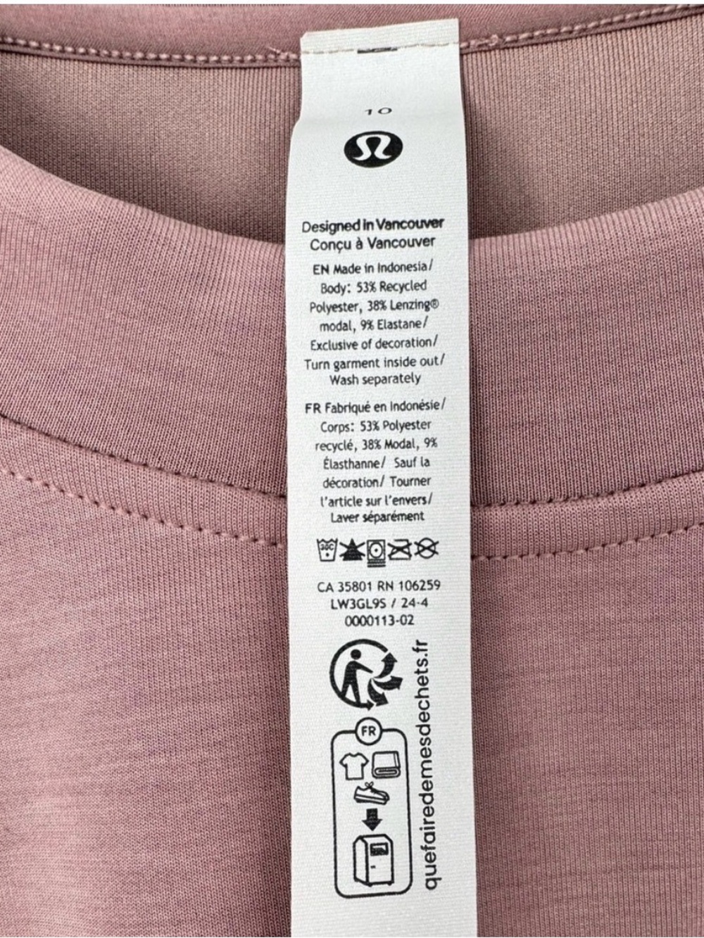 Lululemon Mauve Crewneck Sweatshirt. Sz 10. LIKE NEW - Picture 4 of 5